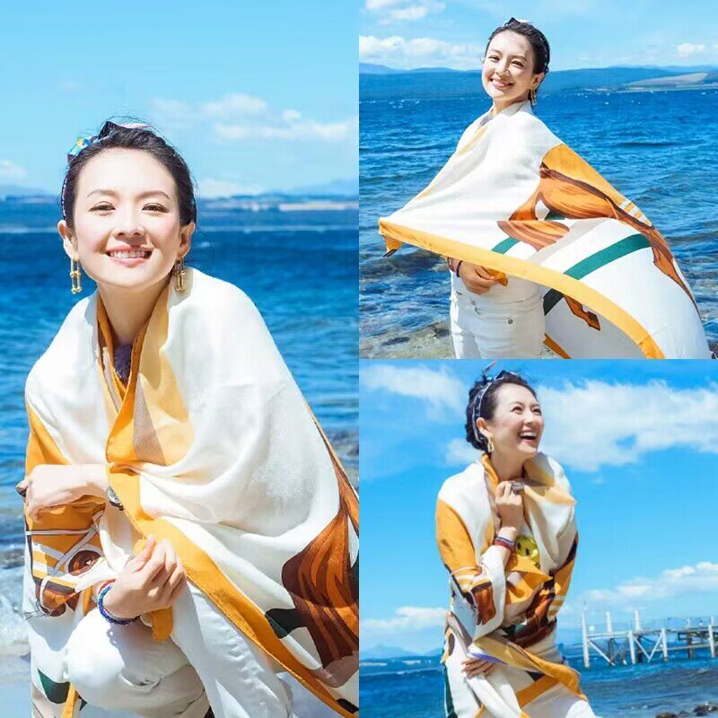 女性用日焼け止めシルクスカーフ、ショール、ガーゼスカーフ、ビーチシルクスカーフ。「妻のロマンティック・トリップ」でチャン・ツィイーが着用していたものと同じスタイル。
