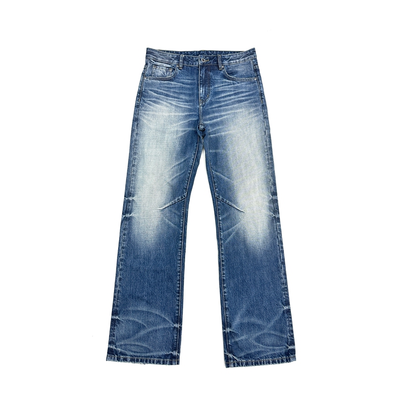 Poorland[P-Cutv2 Deep Sea Claw Blue Denim] 13.9oz Whiskered Washed Straight-Leg Dark Blue Jeans