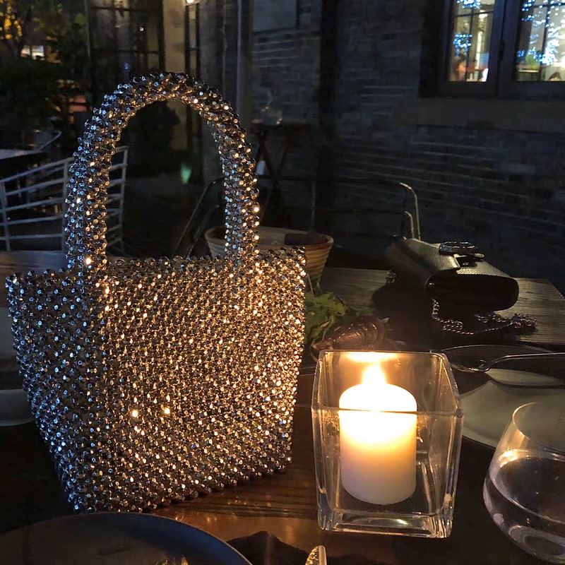 Pearl Bucket Bag for Women, New Trendy Style, Elegant Handbag, Korean Version, Versatile ins Fashion Silver Bead Crossbody Bag