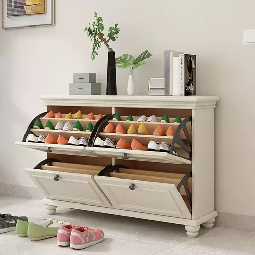 Американский стиль сплошной древесина для обувного шкафа для дома маленькая квартира Ультра -тонкая легкая роскошь вход в дверь шкаф