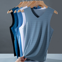 Mens seamless ice silk vest Summer thin large size mesh breathable sports fitness bottoming quick-drying Sleeveless t-shirt