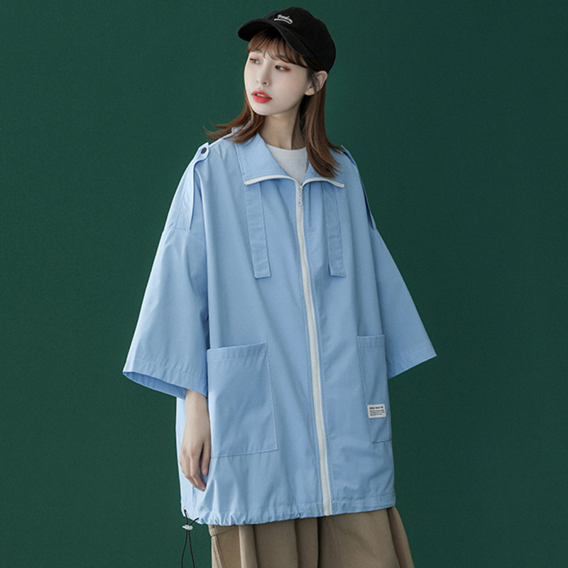 Salt coat female summer lazy thin section ins three-quarter sleeve American street niche short-sleeved tooling sunscreen top