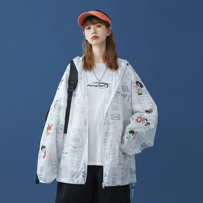 2022 new sunscreen women's summer thin sunscreen with a damp crowdsourced American cartoon cardiovert jacket