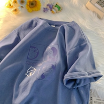 Cover Belly Blouse Women Summer Design Sensation Small Crowd Loose Slim Couple Pure Cotton Ins Tide American Cartoon Short Sleeve T Shirt