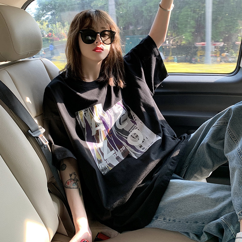 European and American high street t shirts tide hip hop loose fried street American street sweet cool coat thin small summer dress