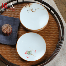 Old friends hand-painted ceramic coaster orchid stout heat insulation pad Japanese-style rough pottery anti-skid pad dry bubble plate cup holder tea ceremony