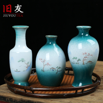 Hand-painted vase Japanese mini flower interlace coral red ceramic flower Ware moon white vase dark green living room decoration flower Ware