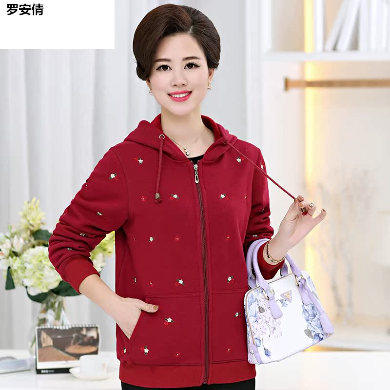 Mùa xuân và mùa thu thêu quần áo phụ nữ trung niên của loose-fitting trung niên dài tay bên ngoài áo khoác áo khoác mẹ.