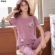 Pajama phụ nữ phim hoạt hình ngắn tay bông phụ nữ quần bảy điểm thiết mỏng dễ thương cotton mùa hè cộng với sân nhà quần áo.