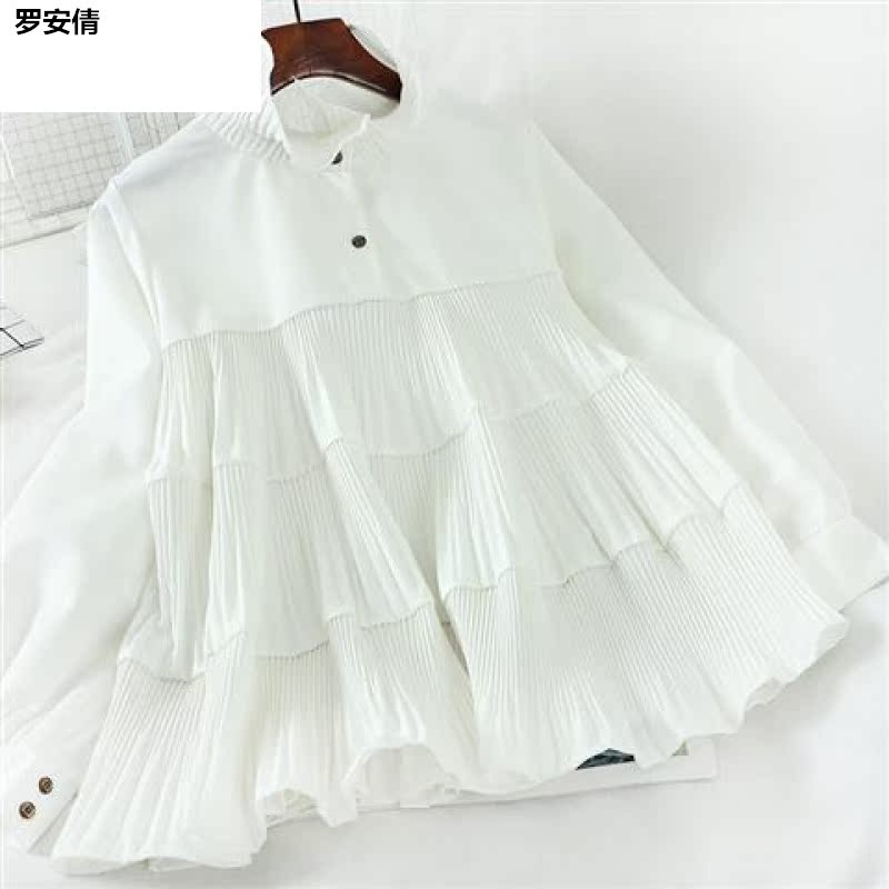 . 2020 mùa xuân mới Lotus Fringe Ples Doll Shirt Sweet Girl Thương Hiệu Gỗ Tai Collar Tied Với Lên trên Editing Woman