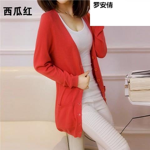 Mùa xuân và mùa thu gà mỏng cổ tim cardigan bên ngoài áo khoác dài mở ngực phụ nữ áo len của mặc một chiếc nhíp bên ngoài một cặp H