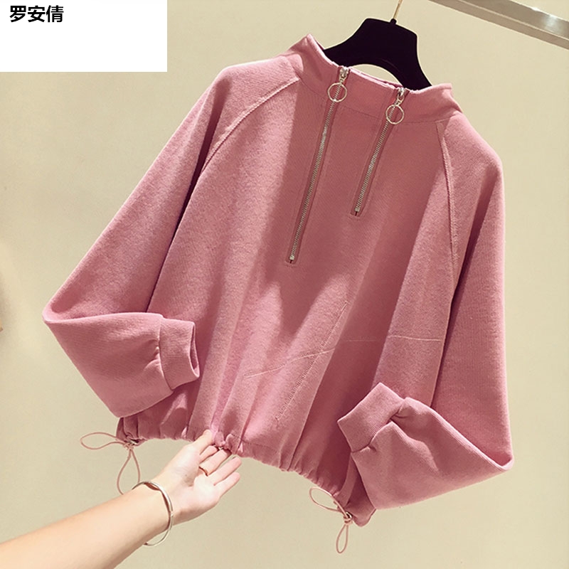 Semi-zip ngắn phụ nữ bảo vệ hồng 2020 in mới đầu mùa thu váy lỏng lẻo ròng đỏ pullrope eo ban nhạc hàng đầu triều