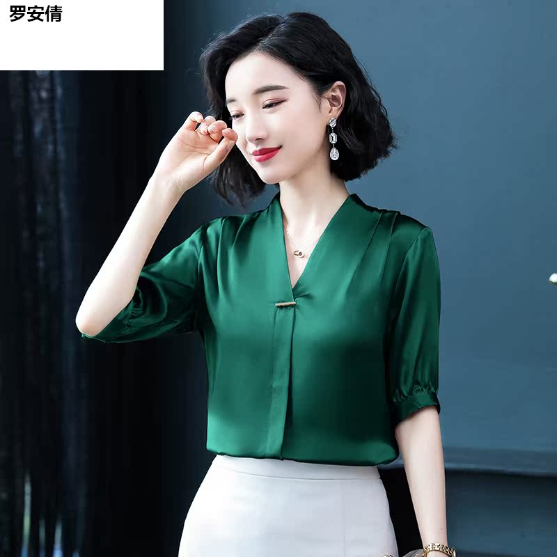 Áo sơ mi nữ 2020 mùa hè váy mới của Hàn Quốc phiên bản lỏng lẻo V-cổ đầu tay nửa tay áo ngắn tay
