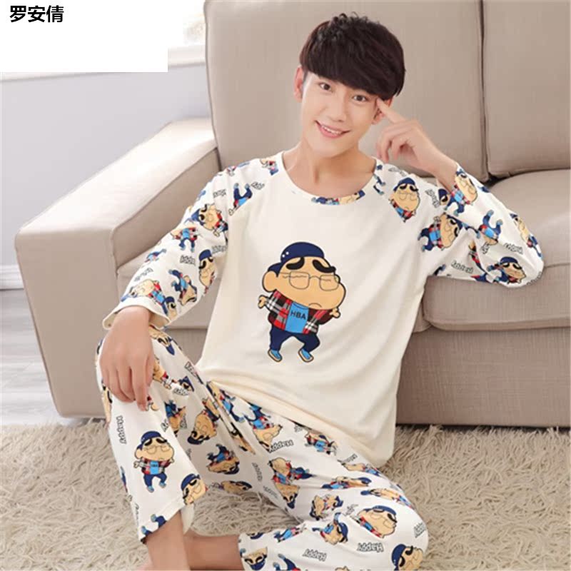 Mùa hè cotton mens đồ ngủ tuổi teen đồ ngủ dài tay quần mùa xuân và mùa thu mùa hè học sinh trung học tại nhà quần áo bộ.