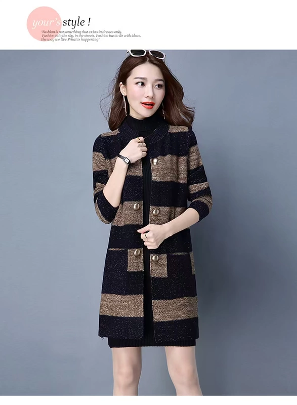 . Mùa thu 2019 áo len dệt kim mới áo len phiên bản Hàn Quốc cỡ lớn trong phần dài của mùa thu hoang dã của phụ nữ mùa thu - Đan Cardigan