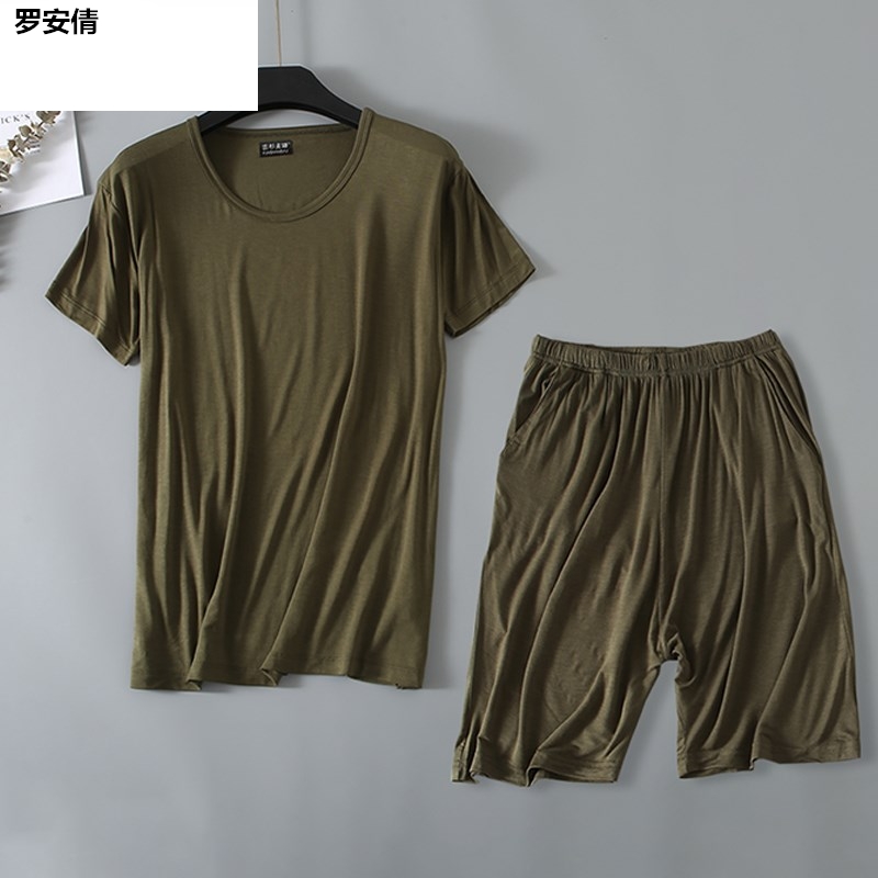 Mordale Mens Vòng cổ Trang chủ Mang Set Youth mỏng ngắn tay Pyjama Loose Home Năm Pants Set.