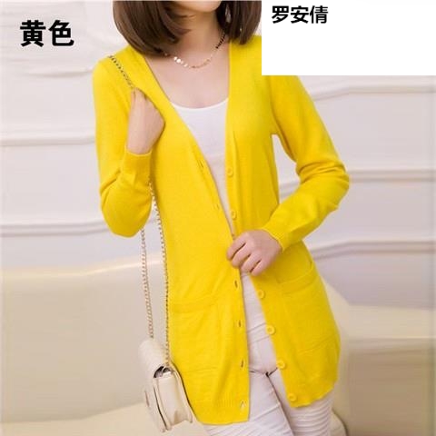 Mùa xuân và mùa thu gà mỏng cổ tim cardigan bên ngoài áo khoác dài mở ngực phụ nữ áo len của mặc một chiếc nhíp bên ngoài một cặp H