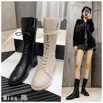 Martin boots womens leather 2021 autumn and winter short boots white single boots British style mid-tube knight boots plus velvet flat boots