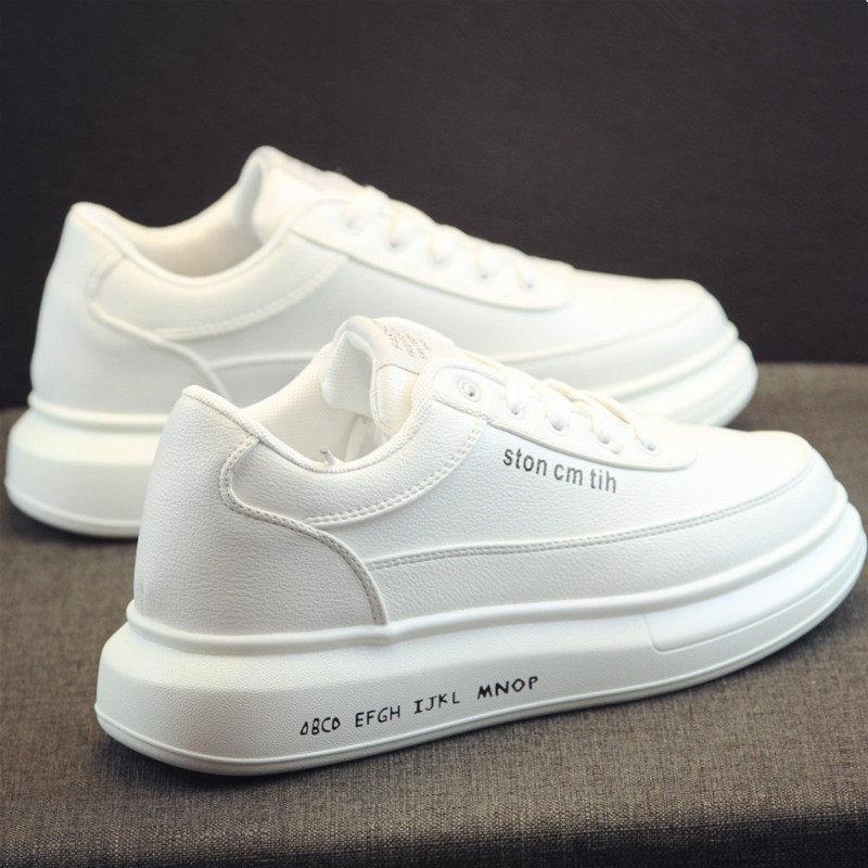 Thick-soled small white shoes men's leather youth all-match sports casual sneakers men's inner height Korean version men's white shoes new