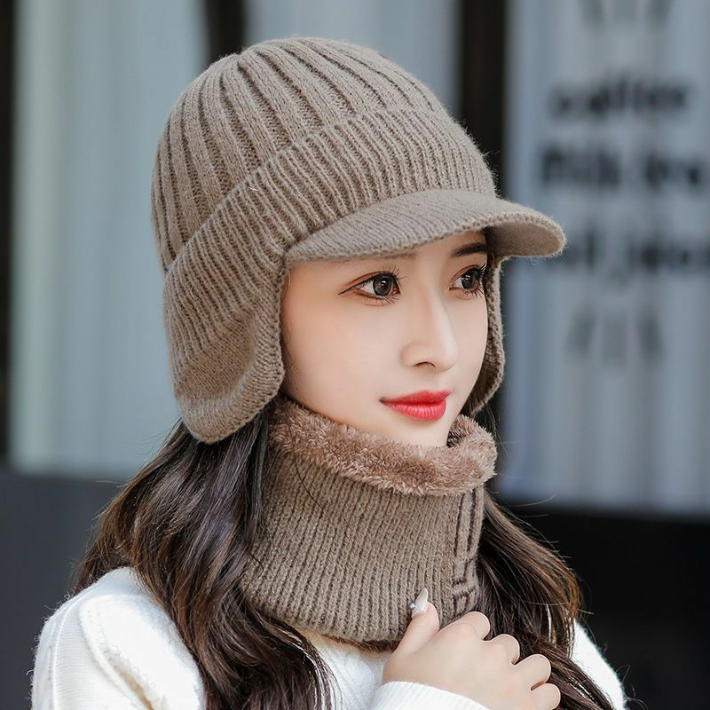 Cap Woman Big Code Cap New Winter Plus Fluff Wire Cap Outdoor Warm Temperament Cotton Hat Circumference Neck Protective Ear Knit Cap-Taobao