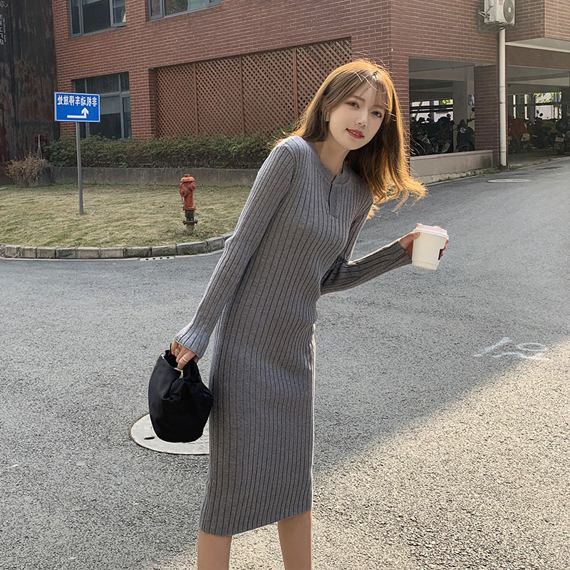 Matching coat knit foreign dress female inner lap loose with slim medium long version V collar cashmere sweater with underskirt autumn and winter