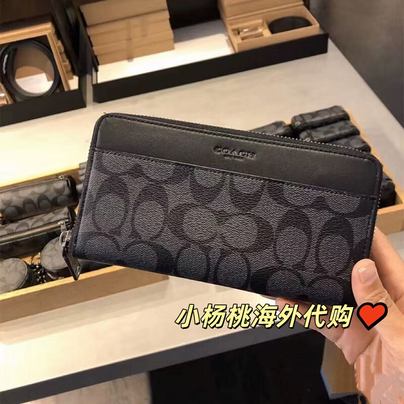 Domestic In-Stock COACH Men's Wallet Long Zipper Classic Pattern Clutch Bag Men's Wallet