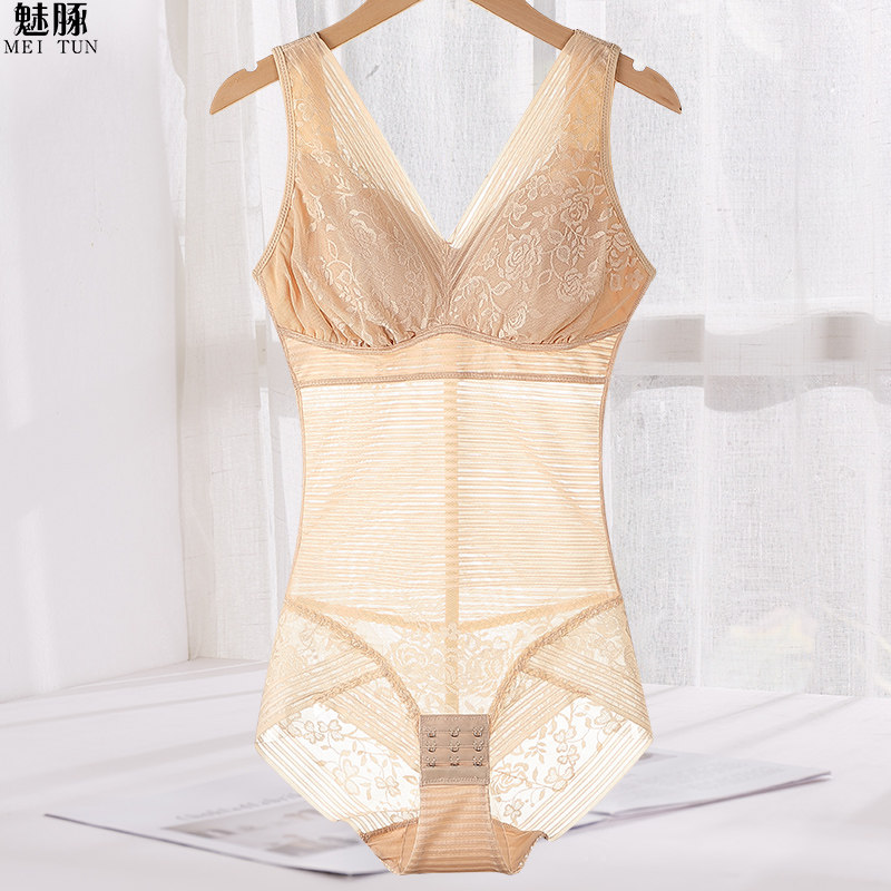 Open crotch one-piece corset women's summer ultra-thin no-wear bra integrated abdomen corset corset body shaping underwear