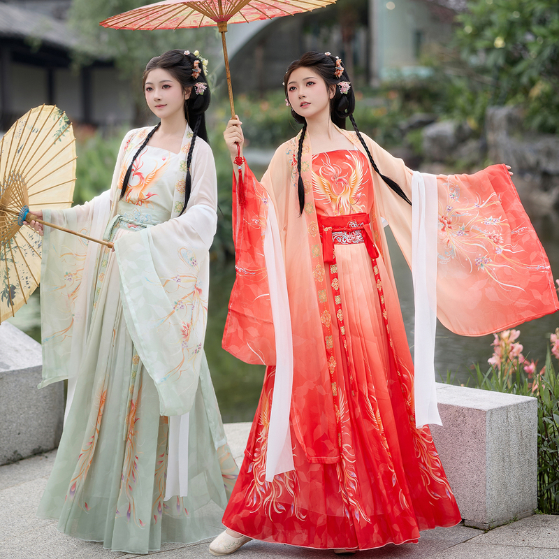 Shuiyunjian【Phoenix Fairy】Original Hanfu for Women, Everyday Song Dynasty Style Waist-Length Skirt with Large Sleeves and Printed Summer Top