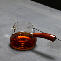 Handmade hammer glass cup Japanese tea props wooden handle thickened heat-resistant Road Cup side handle tea divider Tea Sea