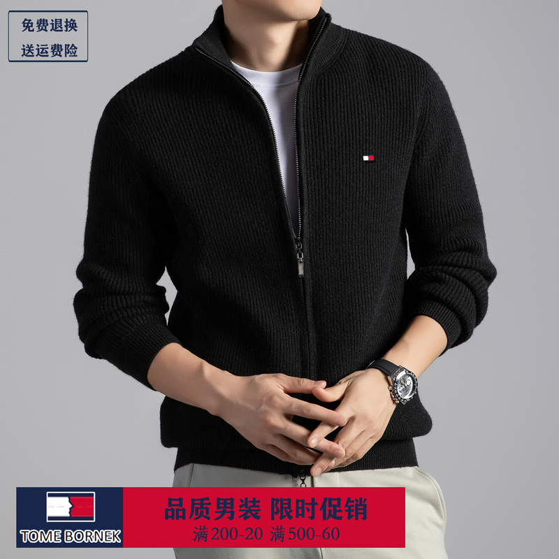 Tommy Hilfiger Wool Cardigan Jacket Men's 2026 Spring and Autumn New Half-Turtleneck Knitwear Big Brand Sweater