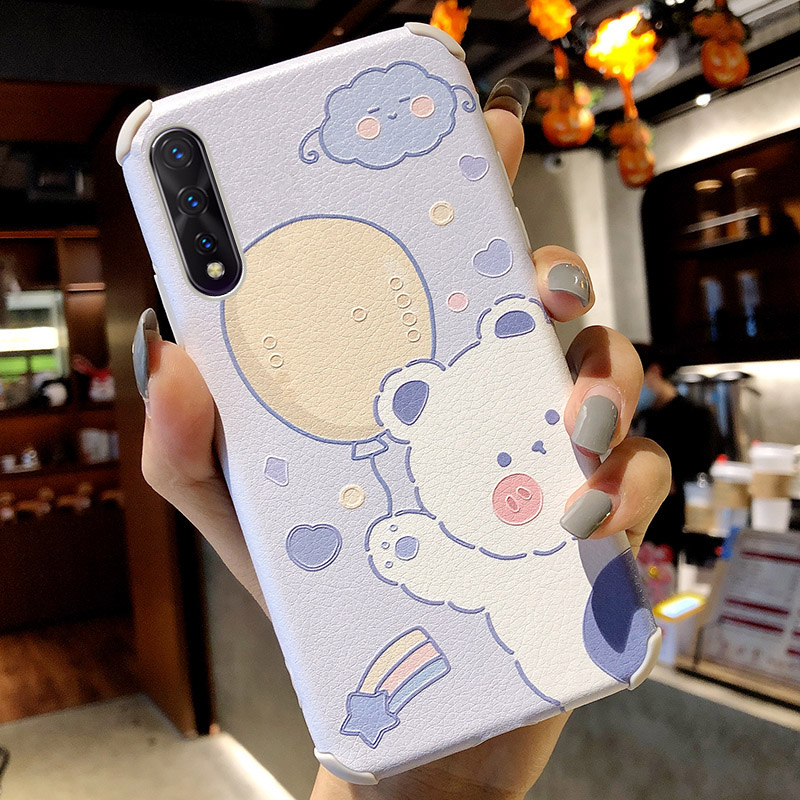Huawei Y9s [Purple Balloon Bear] Lambskin Y (Four Corners Thickened)For Huawei Y9 s Mobile phone shell Lamb skin B   Mobile phone shell