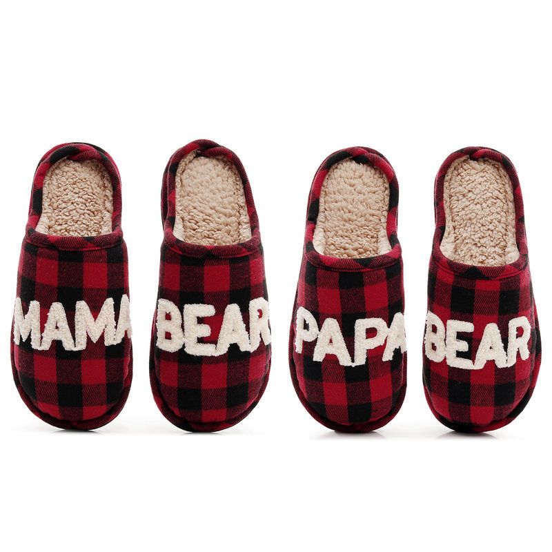 Amazon's Best-Selling Mama Bear Cotton Slippers for Women, Indoor Christmas Plaid Slippers for Men, Direct from the Manufacturer, in Stock