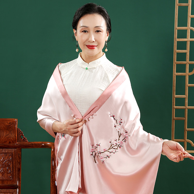Hangzhou Silk Real Silk Mulberry Silk Double Face Scarf Tray Button Shawl Buttoning Cloak Dress Outside With a Mom's Shoulder Cape