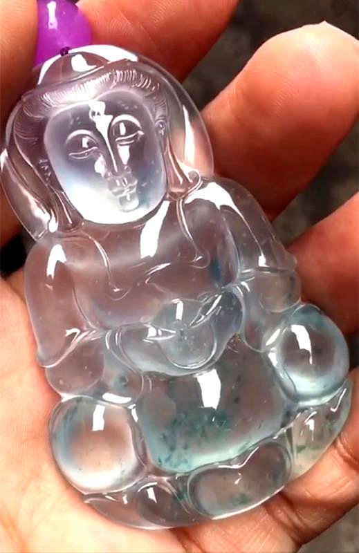 Myanmar Jade Avalokitesvara Avalokitesvara Pendant Yingrun Dignified Natural A Ice Species Floating Flowers Jadeite Pendant for Men and Women