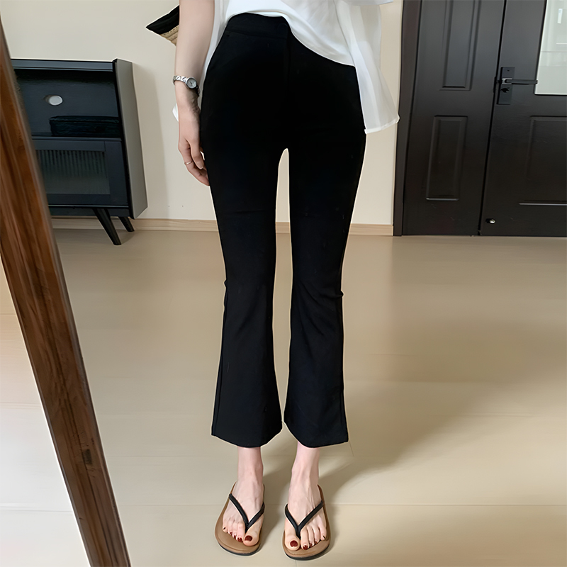 Black Cropped Flared Pants for Women 2026 Spring/Summer New Style Ice Silk Thin Petite Slimming Wide-Leg Casual Dress Pants Black Cropped Flared Pants for Women 2026 Spring/Summer New Style Ice Silk Thin Petite Slimming Wide-Leg Casual Dress Pants
