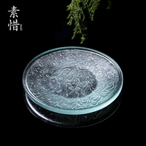 Suxi Liuli Xiangyun plate Household tea plate Small Chinese style pot bearing round thickened jade Kung Fu tray