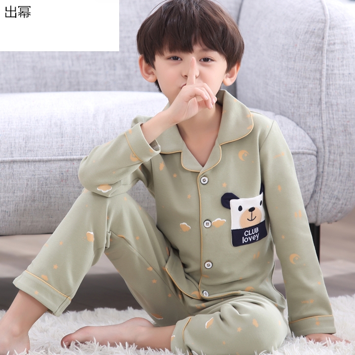 Mens giữa và trẻ em cũ bộ mùa thu mùa xuân dài tay bông chàng trai mùa hè Pyjama học sinh trung học cơ sở 11-20 tuổi.