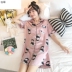 . Pajama nút áo sơ mi theo phong cách sinh viên lụa bầu trời băng trong dài tay áo sơ mi lụa mùa hè đồ ngủ mỏng mùa xuân và mùa hè lớn. 