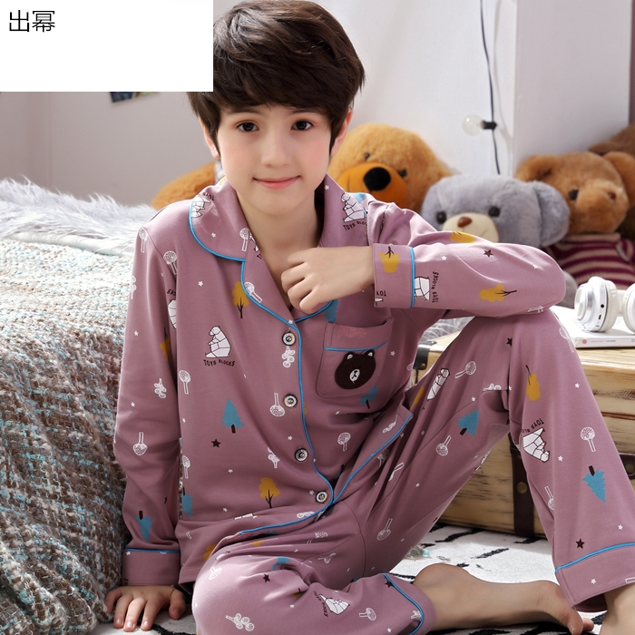 Mens giữa và trẻ em cũ bộ mùa thu mùa xuân dài tay bông chàng trai mùa hè Pyjama học sinh trung học cơ sở 11-20 tuổi.