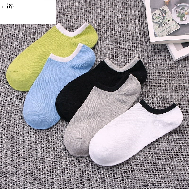 Tất ngắn Unisex Một chiếc tất đế của phụ nữ vớ thấp cổ thuyền miệng cạn 5 đôi mùa xuân và mùa hè - Vớ mắt cá chân