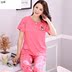 Trang chủ váy womens mùa xuân và mùa thu dài tay áo mùa hè cởi khuy womens quần pajama quần ngắn tay hai mảnh bộ pound mỡ mỏng. 