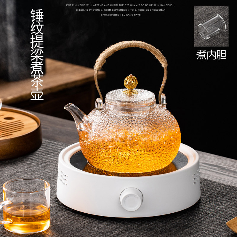 High temperature resistant thickened hammered glass lift beam boiling teapot boiling water brewing tea health pot white tea boiling tea maker electric pottery stove