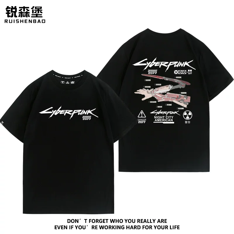 Siber 2077DLC's previous shadow V Visa Pyremoral Mantis Knife Game Summer Men's Cotton Short Sleeve T -shirt