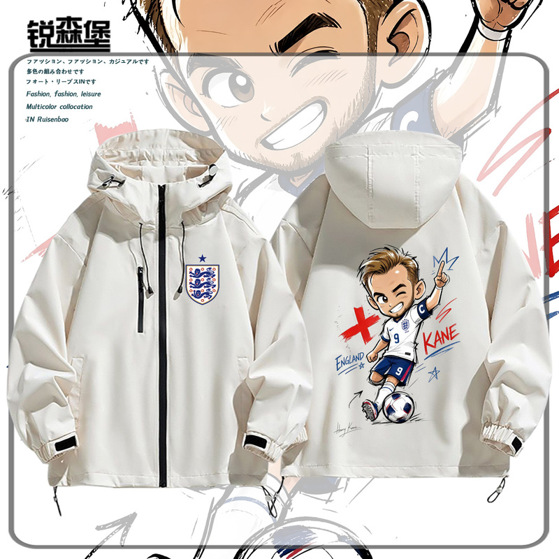 England Team World Cup Kane No. 9 Cartoon Q-Version Merchandise Jacket Autumn and Winter Men's Versatile Loose Fit England Team World Cup Kane No. 9 Cartoon Q-Version Merchandise Jacket Autumn and Winter Men's Versatile Loose Fit