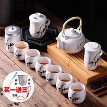 Porcelain super stick Matt White Jingdezhen ceramic tea set household teapot tea cup lifting beam pot whole set of gift box