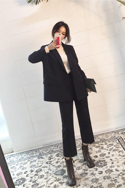 Spring and autumn loose Korean version of casual suit suit women's formal wear professional ol interview work clothes small suit two-piece tide