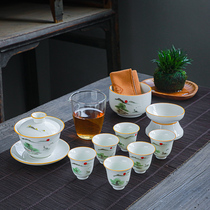 Gaiwan pure hand-painted ceramic Kung Fu tea set Household custom teacup Cup wash Dehua white porcelain Gaiwan tea pot