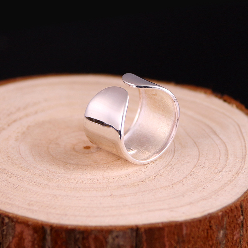 S925 silver ring ladies hipster simple glossy wide side plain silver ring birthday gift Korea