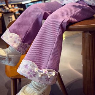 女童加绒喇叭裤冬装2025新款儿童新中式国风欧绵绒裤子女孩马蹄裤