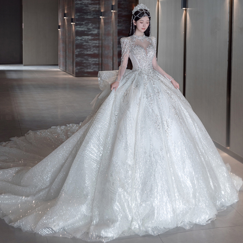 Fourth -year old shop French wedding dress 2023 new bride high -end texture big dragging heavy work luxury